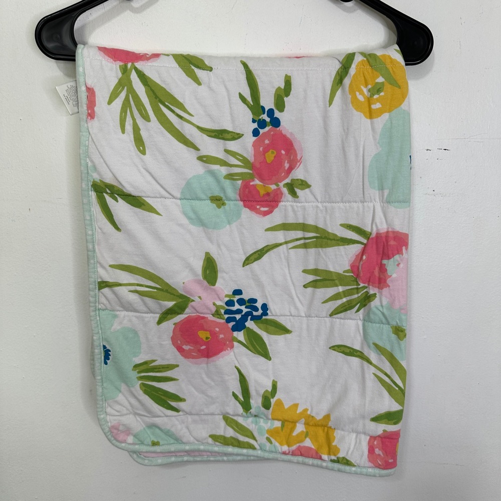 Cloud Island Crib Quilt Floral Reversible Pink Green Yellow White 030028563